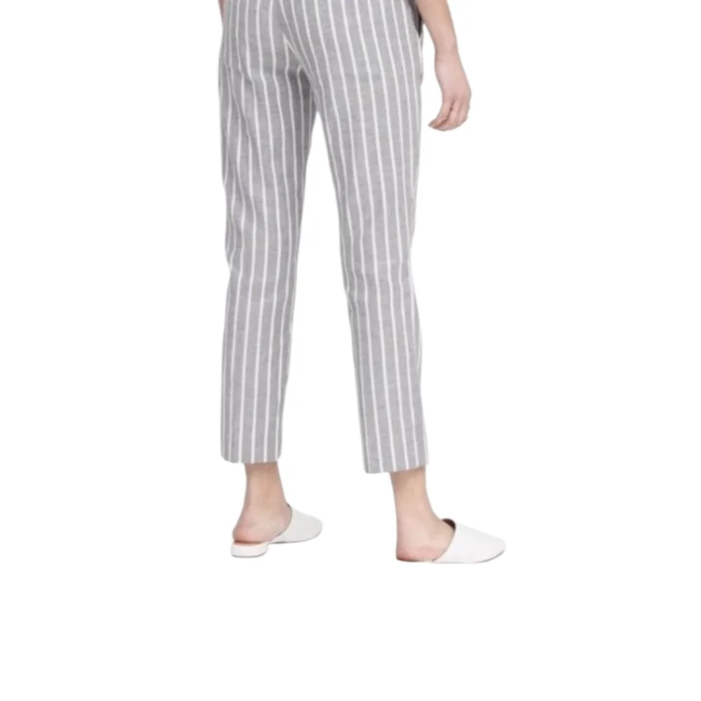 Banana Republic Avery Striped Gray/white Linen Blend Women's Pants 8